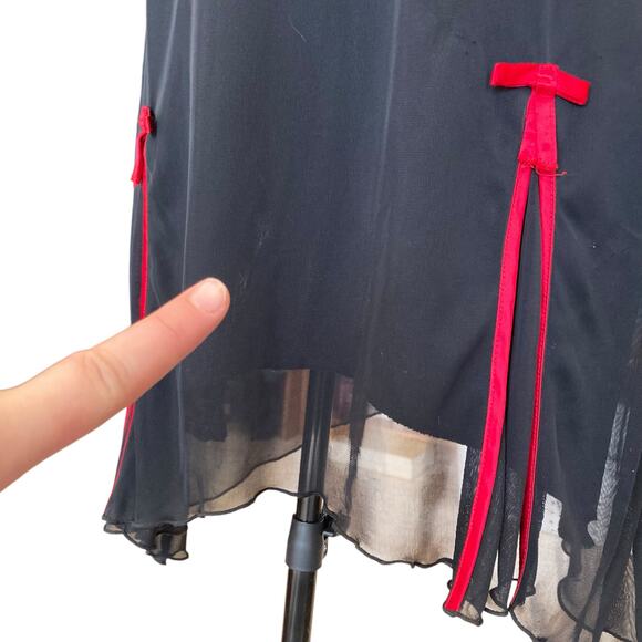 Vintage 90s Black Red Sheer V Neck Cap Sleeve Whimsigoth Romantic Dress Sz XS - Picture 8 of 16
